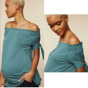 Mimi Maternity Sage Off Shoulder Tie Sleeve Top